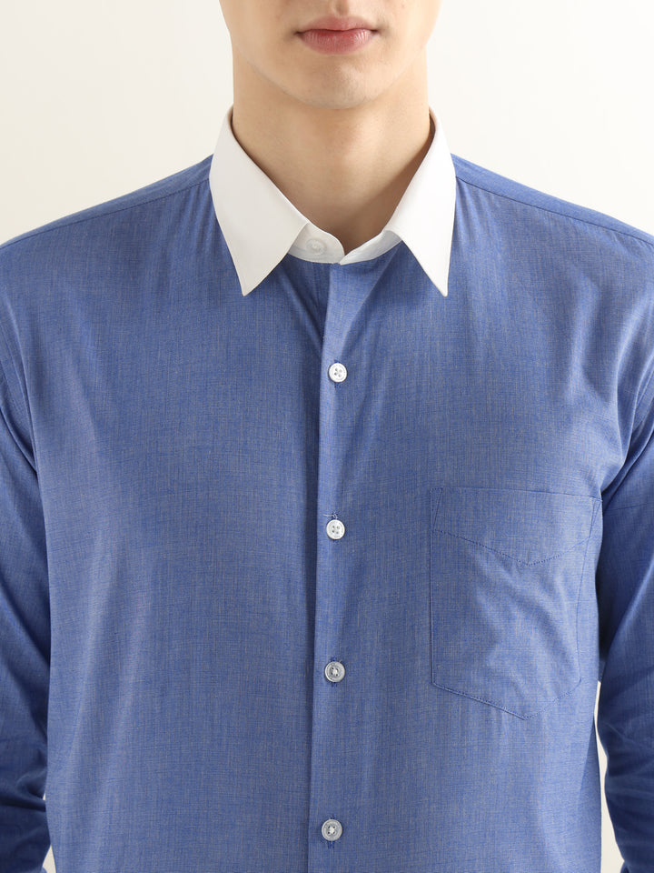 Hancock Men Blue Solid Pure Cotton Slim Fit Formal Shirt