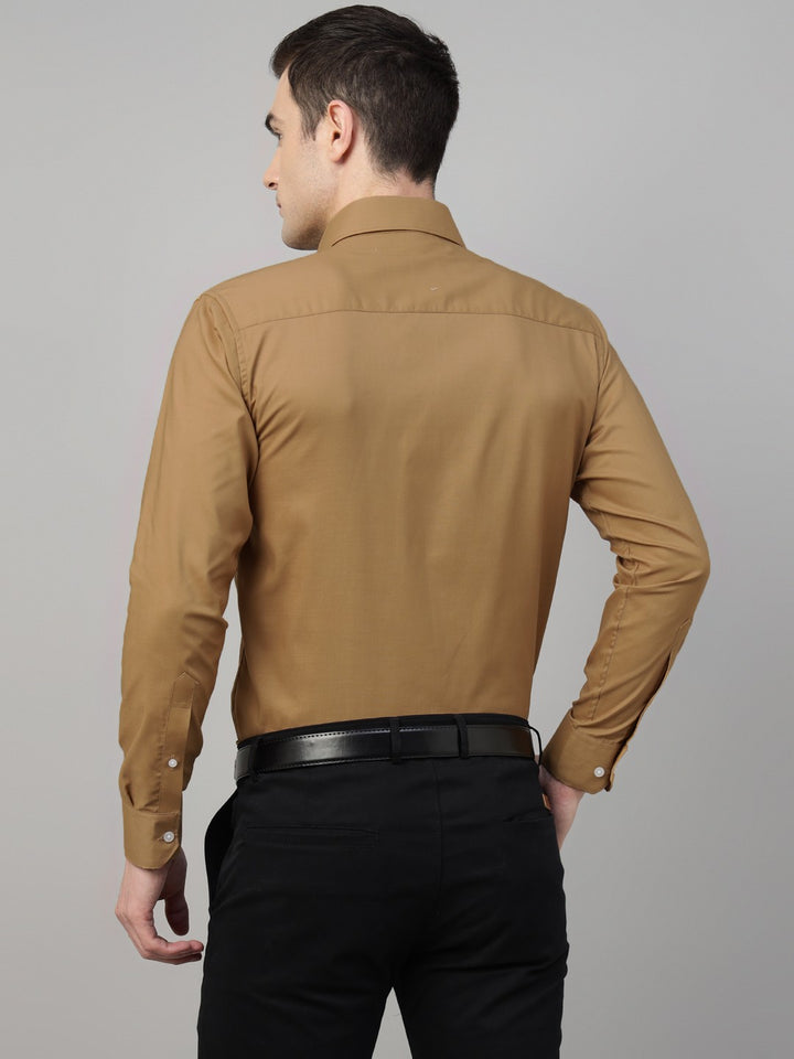 Men Mustard Solid Stretchable Slim Fit Formal Shirt