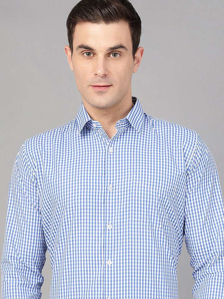 Hancock Men Blue Check Pure Cotton Slim Fit Formal Shirt