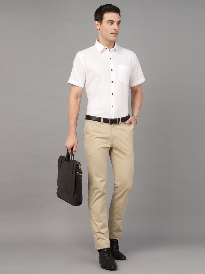 Hancock Men White Solid Pure Cotton Slim Fit Formal Shirt