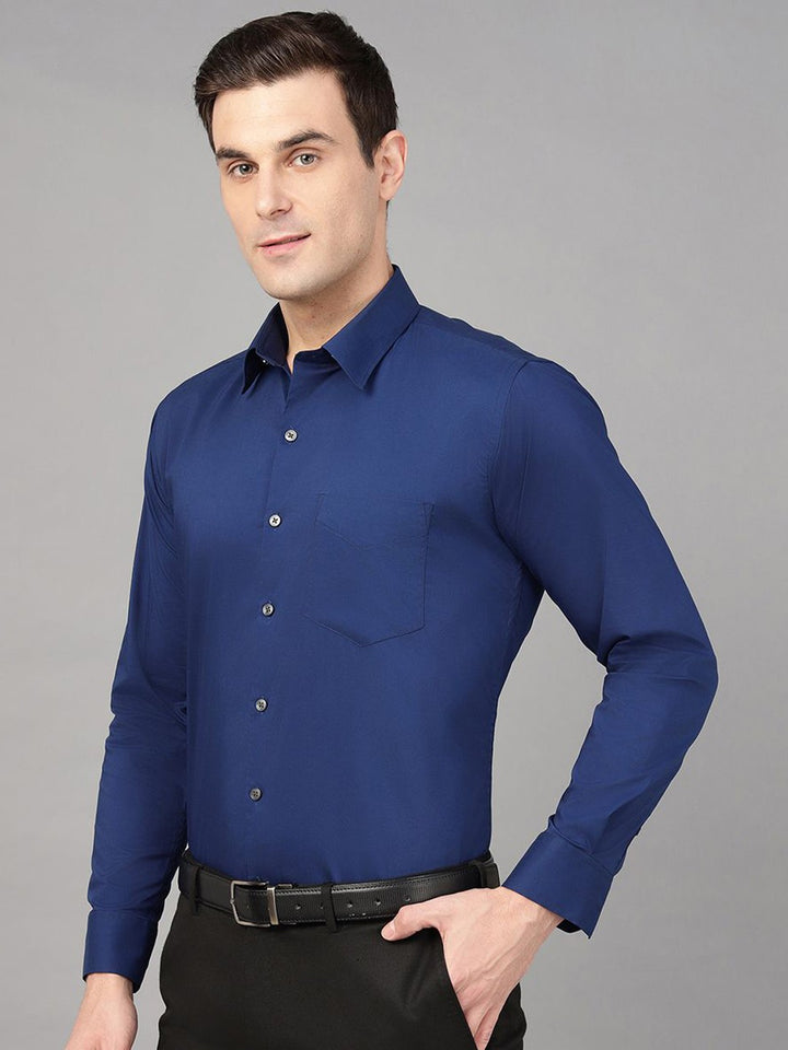 Hancock Men Royal Blue Solid Pure Cotton Slim Fit Formal Shirt