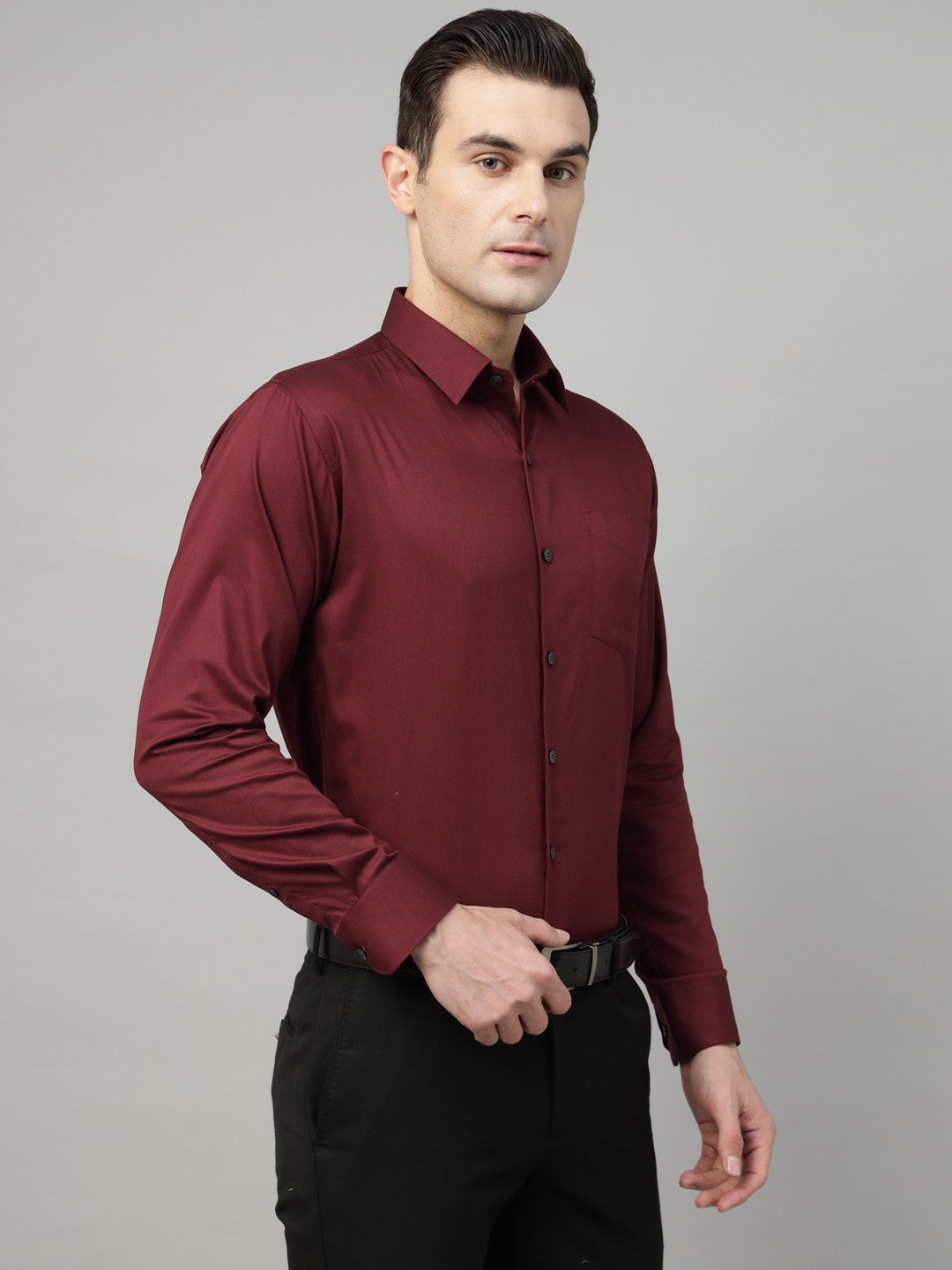 Men Maroon Solid Cotton Slim Fit Formal Shirt