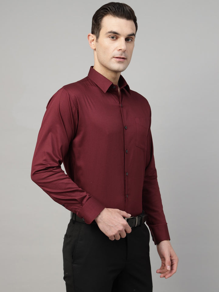 Men Maroon Solid Cotton Slim Fit Formal Shirt