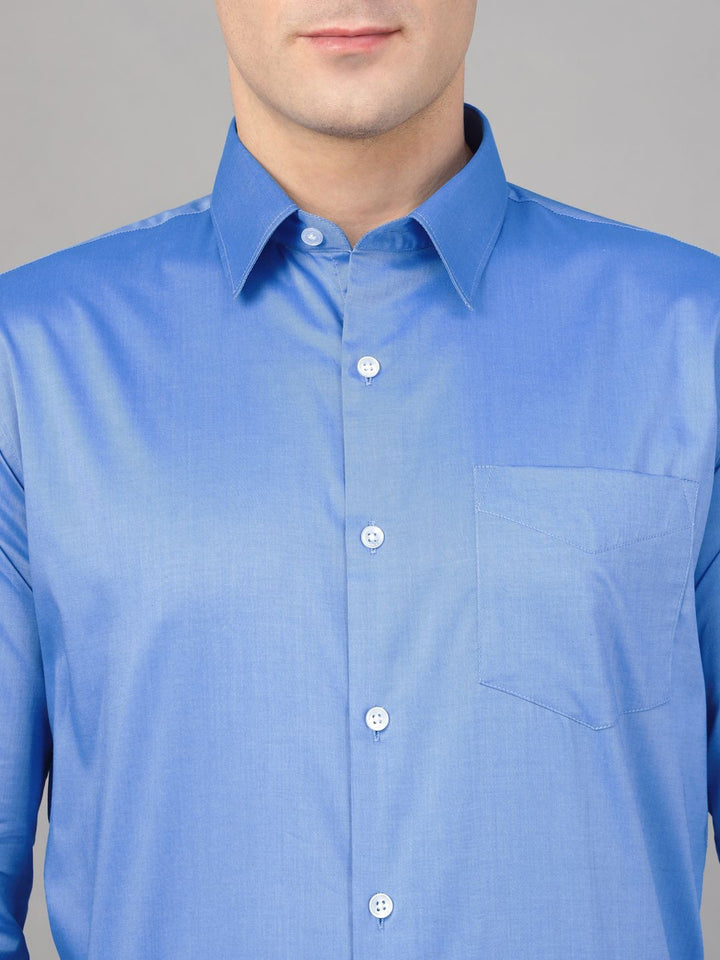 Hancock Men Blue Solid Pure Cotton Chambray Slim Fit French Cuff Formal Shirt
