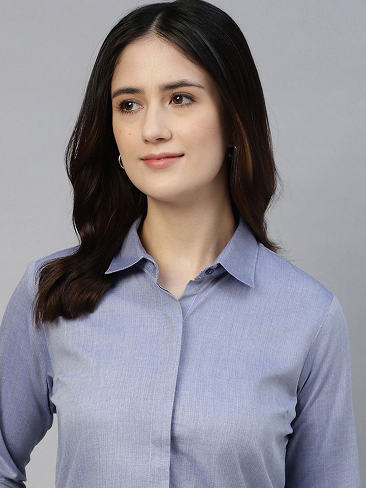 Hancock Women Blue Solid Pure Cotton Regular Fit Formal Shirt