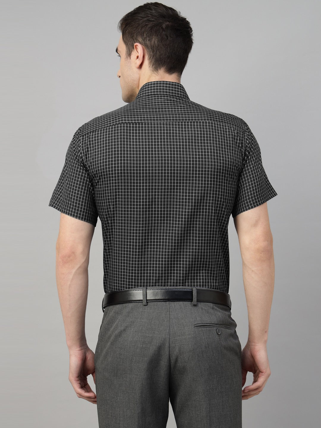 Men Black Check Cotton Slim Fit Formal Shirt