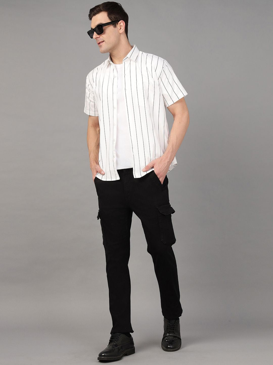 Hancock Men White Stripe Pure Cotton Slim Fit Casual Shirt