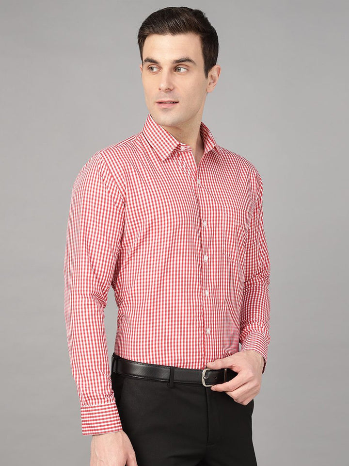 Hancock Men Red Check Pure Cotton Slim Fit Formal Shirt