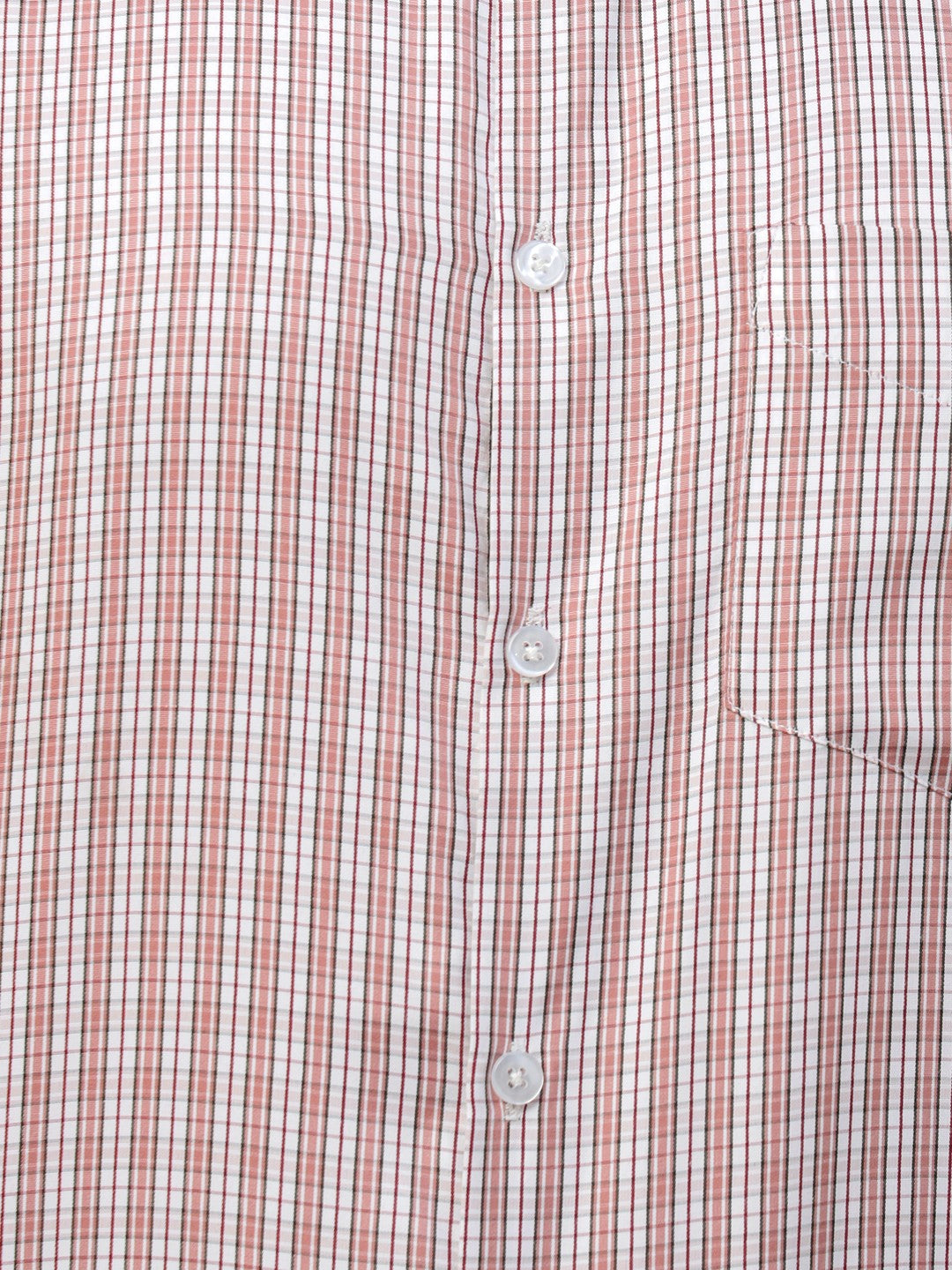 Men Cream & Coral Check Cotton Slim Fit Formal Shirt