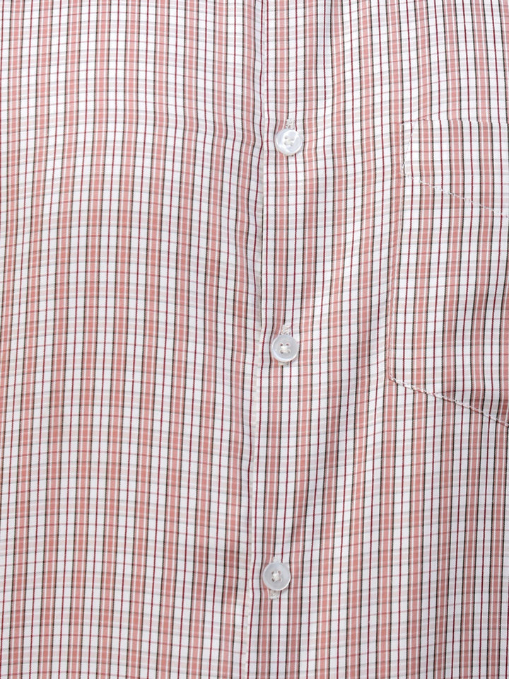 Men Cream & Coral Check Cotton Slim Fit Formal Shirt