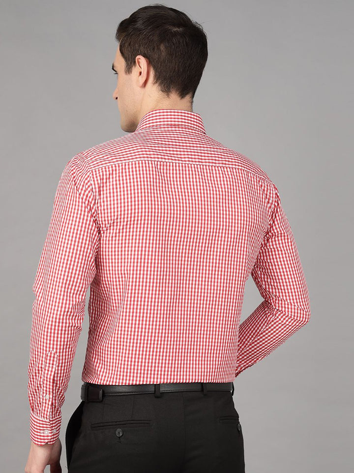Hancock Men Red Check Pure Cotton Slim Fit Formal Shirt