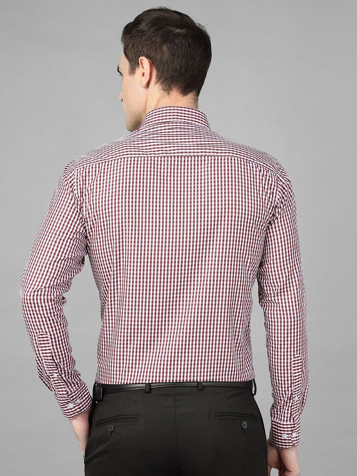 Hancock Men Maroon Check Pure Cotton Slim Fit Formal Shirt