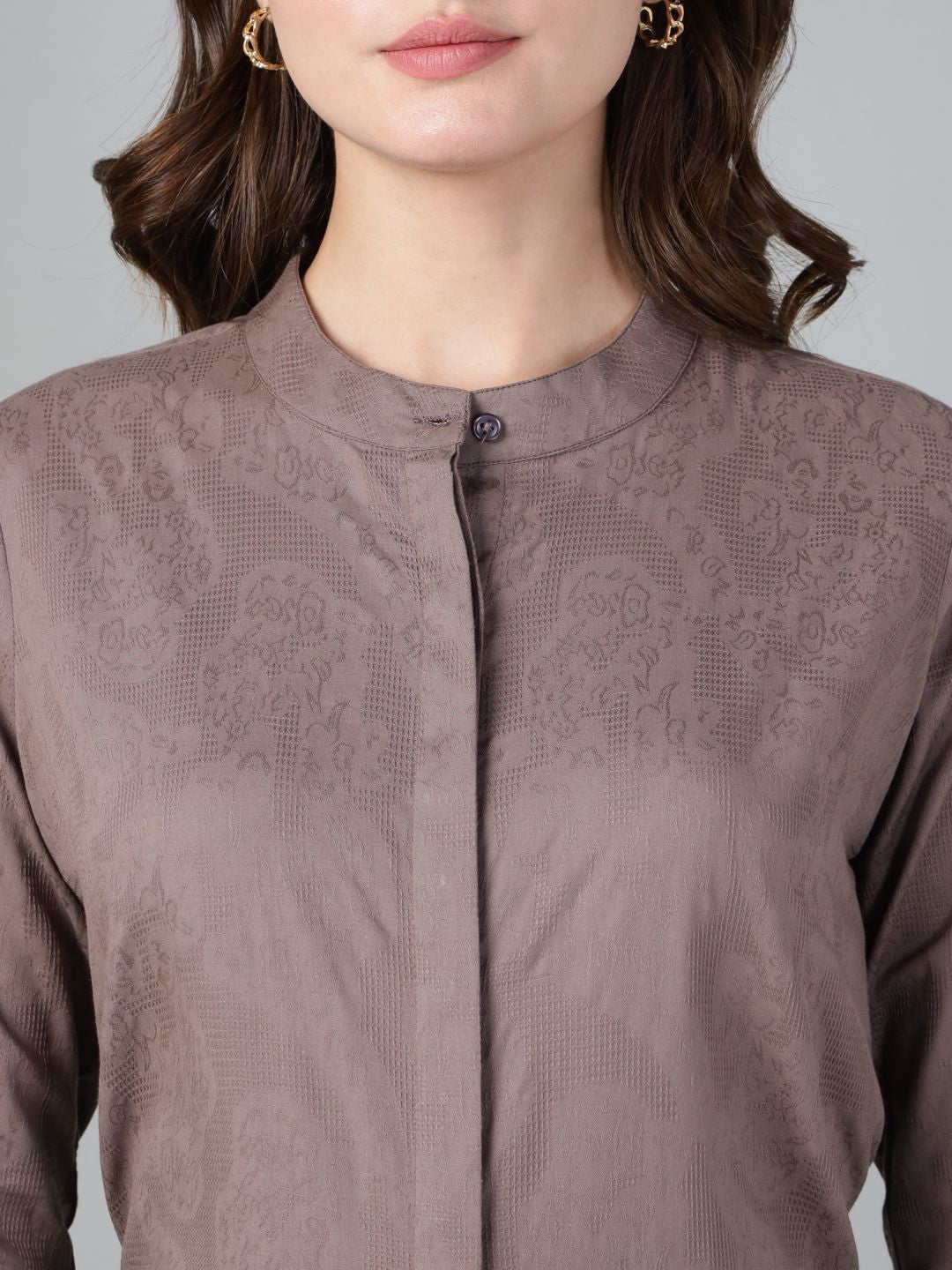 Hancock Women Mauve Solid Pure Cotton Regular Fit Formal Shirt