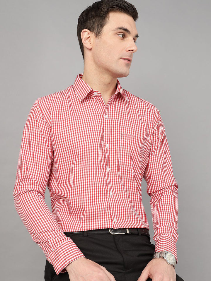 Hancock Men Red Check Pure Cotton Slim Fit Formal Shirt