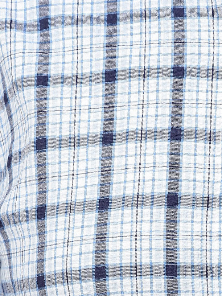 Hancock Women Blue Check Pure Cotton Regular Fit Formal Shirt
