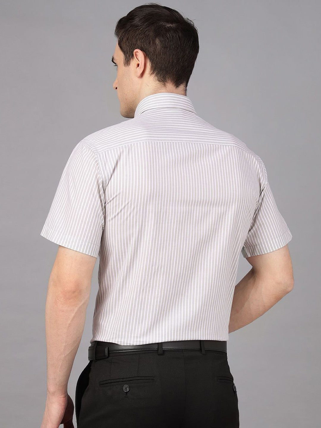 Hancock Men Basil & White Stripe Pure Cotton Slim Fit Formal Shirt