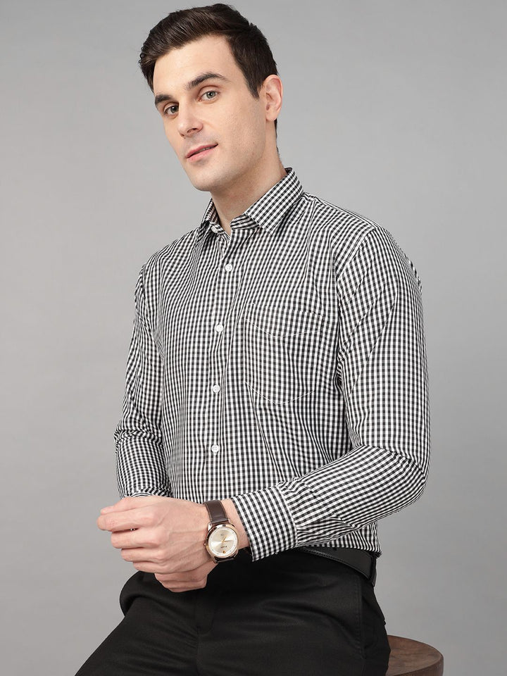 Hancock Men Black Check Pure Cotton Slim Fit Formal Shirt