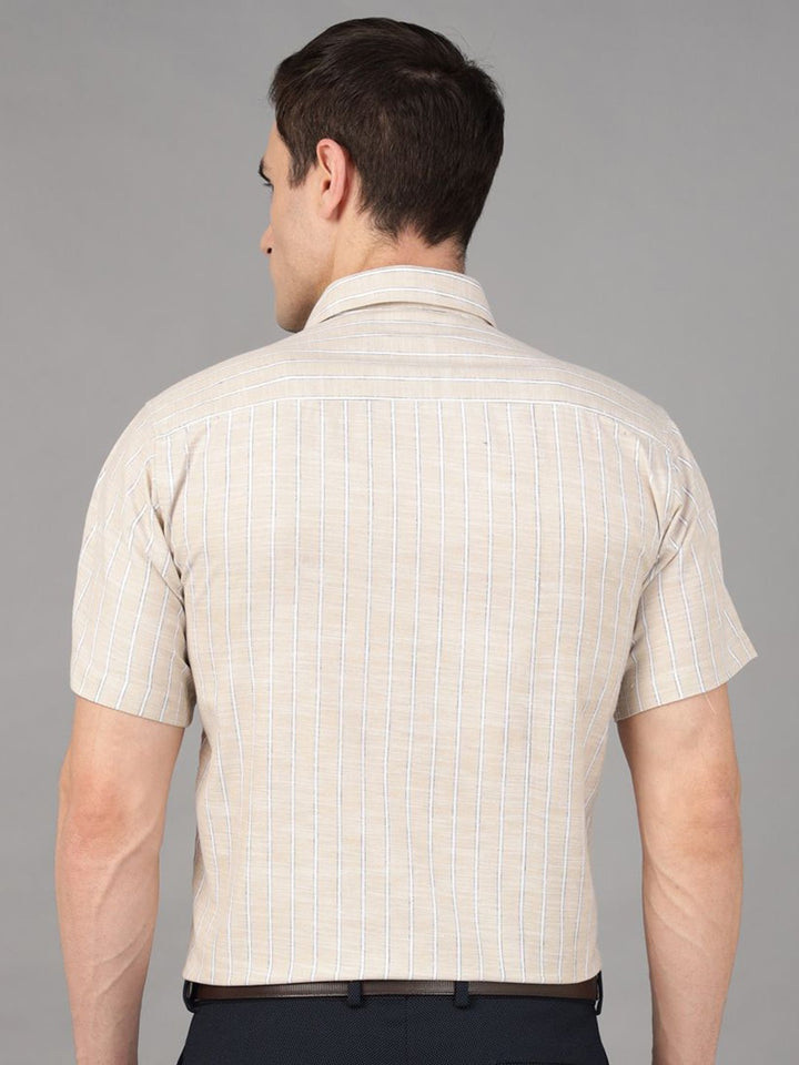 Hancock Men Beige Stripe Pure Cotton Slim Fit Formal Shirt