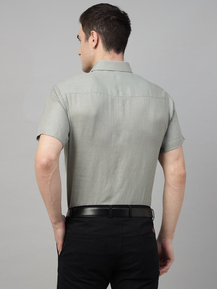 Men Basil Green Solid Pure Linen Slim Fit Formal Shirt