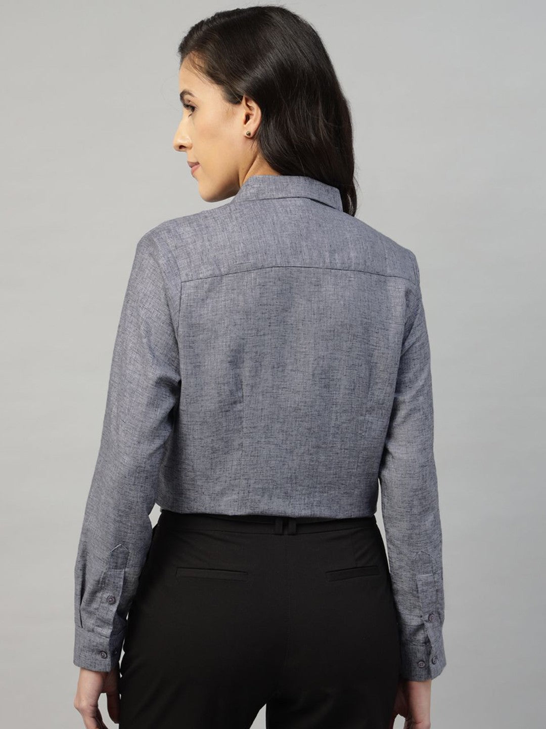 Hancock Women Grey Solid Pure Cotton Regular Fit Formal Shirt