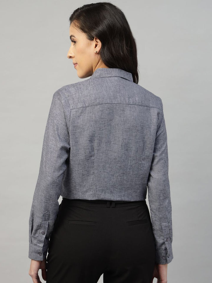 Hancock Women Grey Solid Pure Cotton Regular Fit Formal Shirt