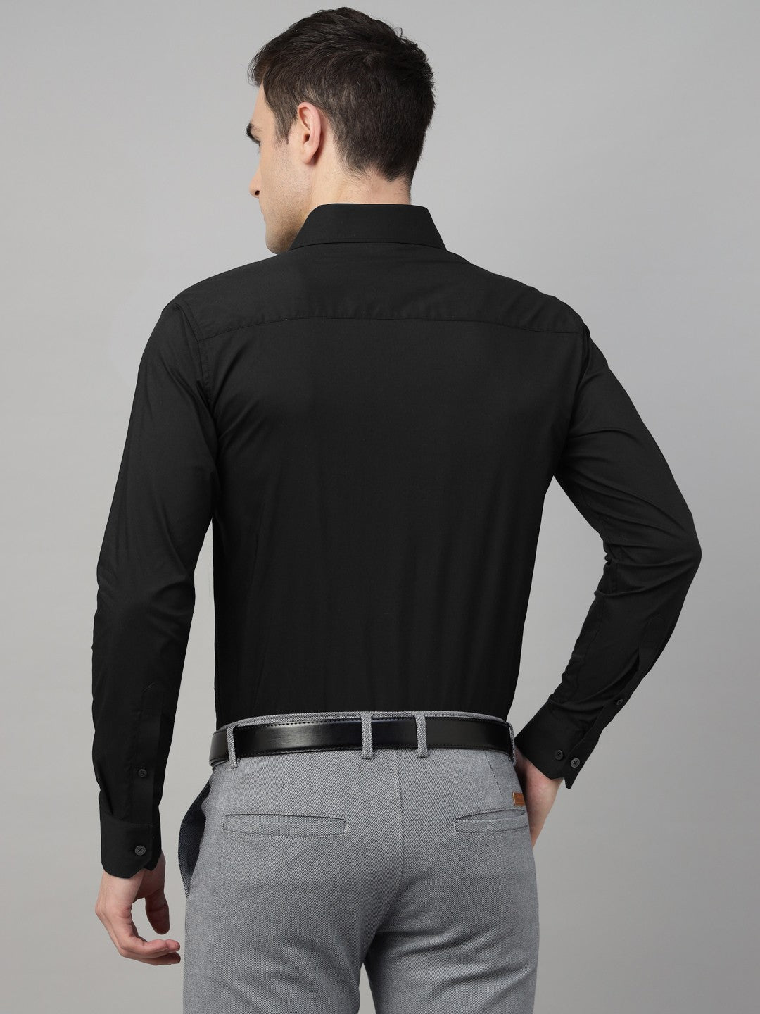 Men Black Red Solid Stretchable Slim Fit Formal Shirt
