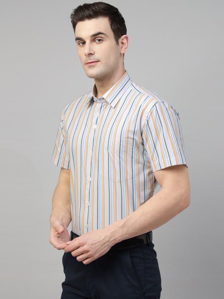  blue striped pure cotton short sleeves shirt 