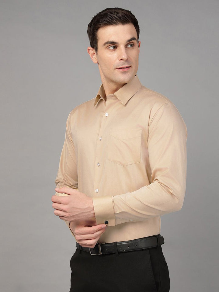 Hancock Men Mustard Solid Pure Cotton Chambray Slim Fit French Cuff Formal Shirt