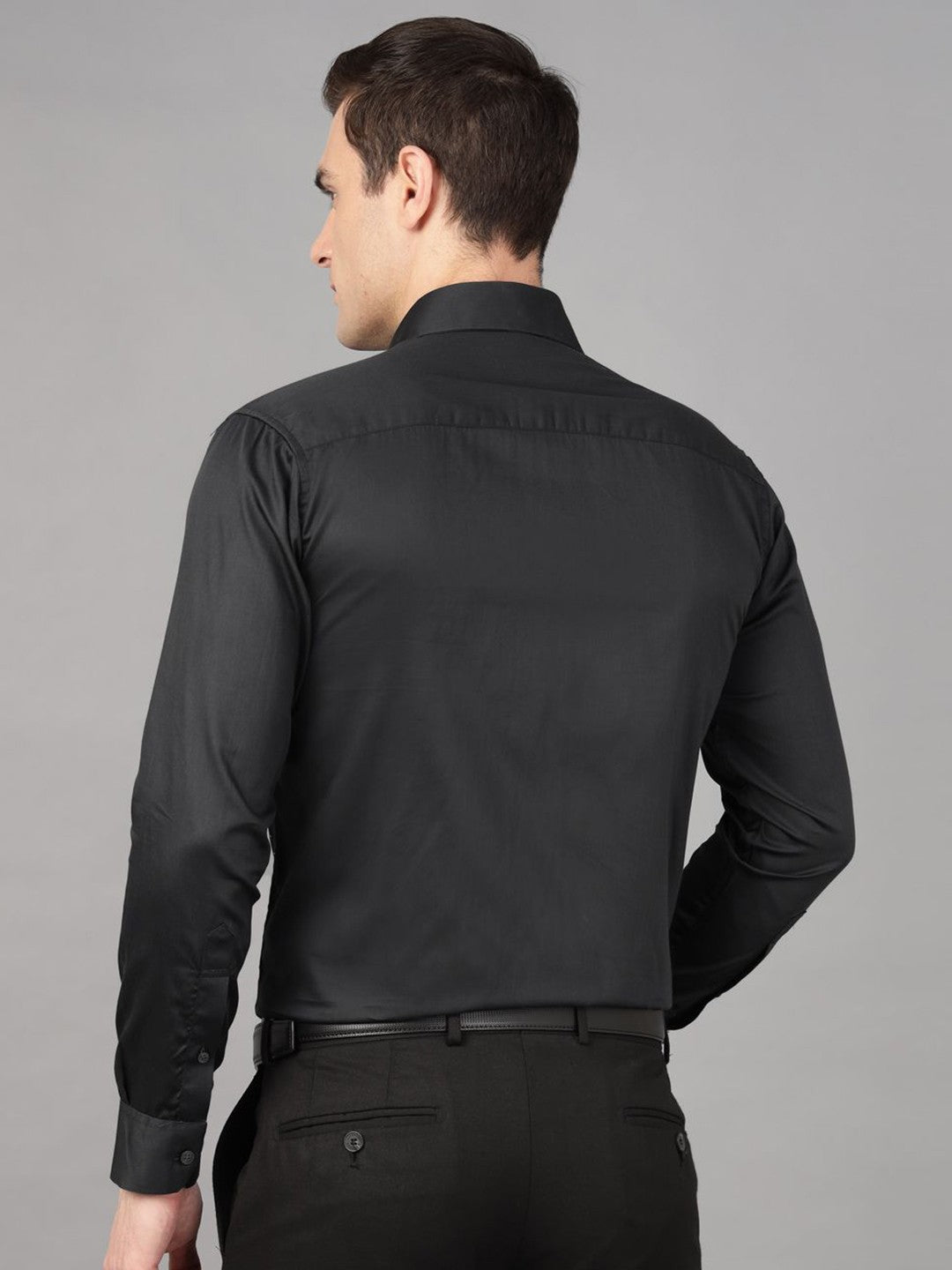 Hancock Men Black Print Wrinkle Free Pure Cotton Satin Slim Fit Party Shirt