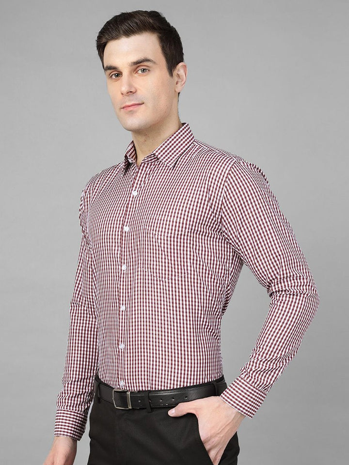 Hancock Men Maroon Check Pure Cotton Slim Fit Formal Shirt