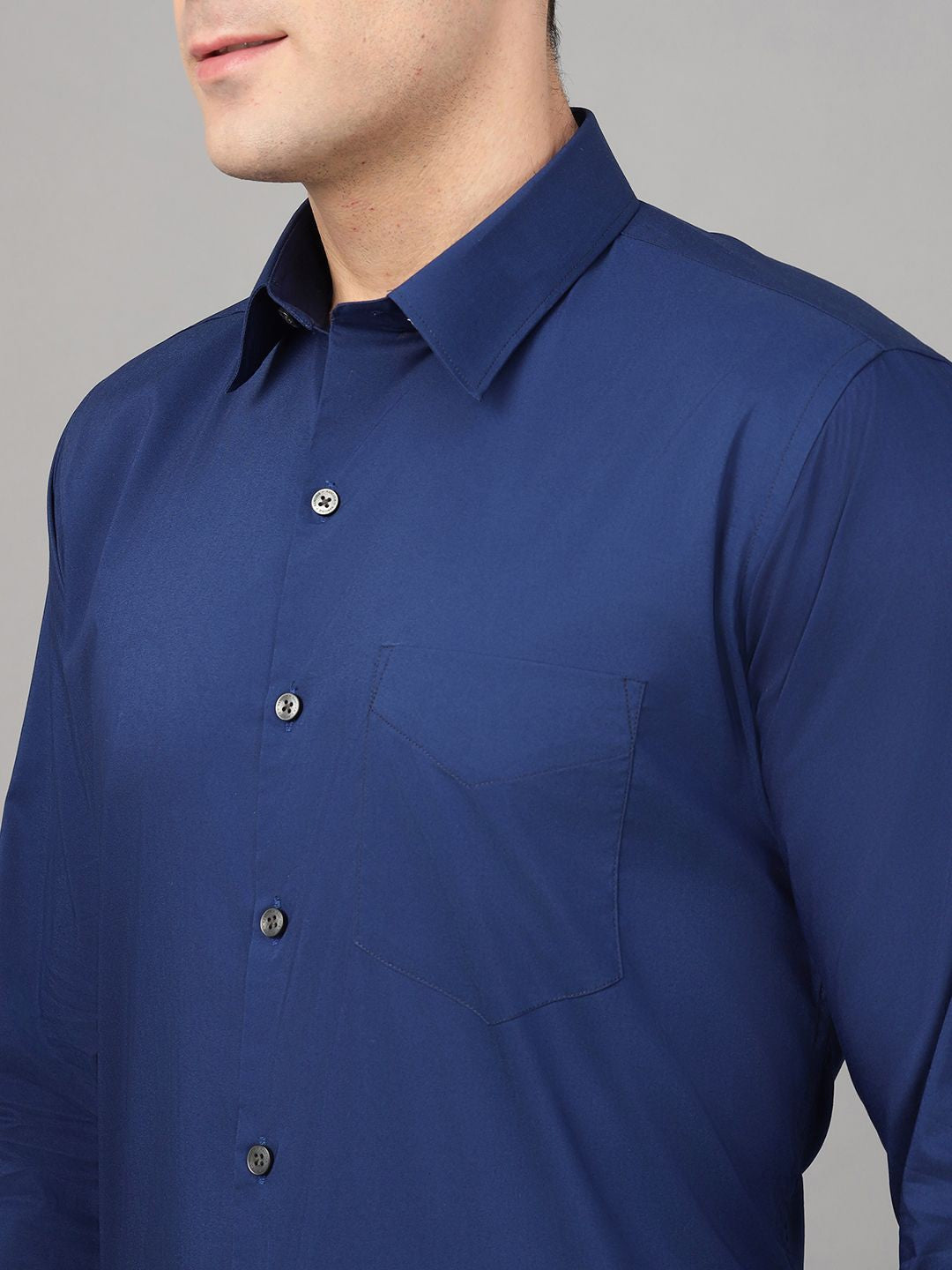 Hancock Men Royal Blue Solid Pure Cotton Slim Fit Formal Shirt