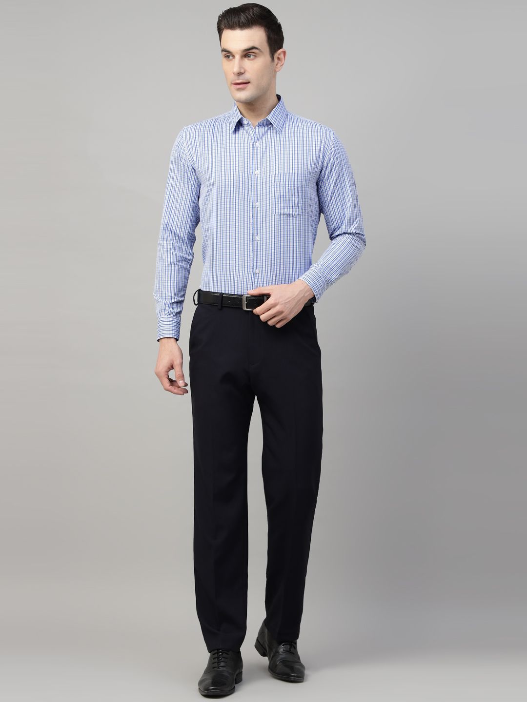 Men Blue Check Cotton Slim Fit Formal Shirt