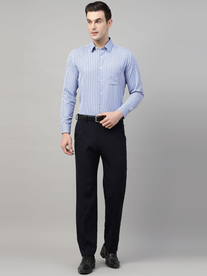 Men Blue Check Cotton Slim Fit Formal Shirt