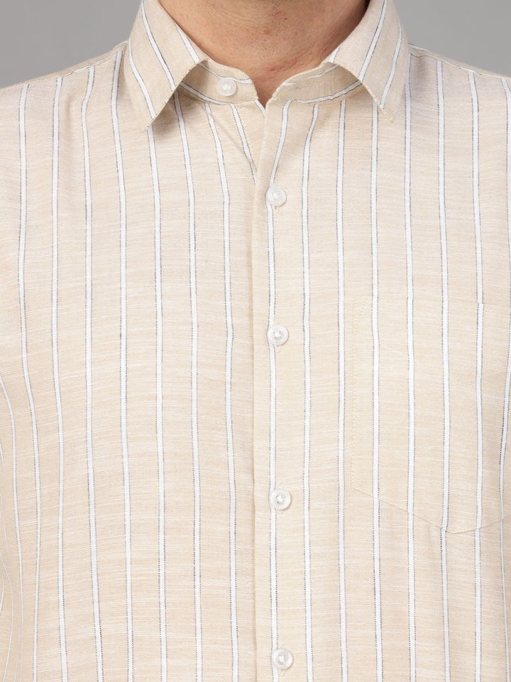 Hancock Men Beige Stripe Pure Cotton Slim Fit Formal Shirt