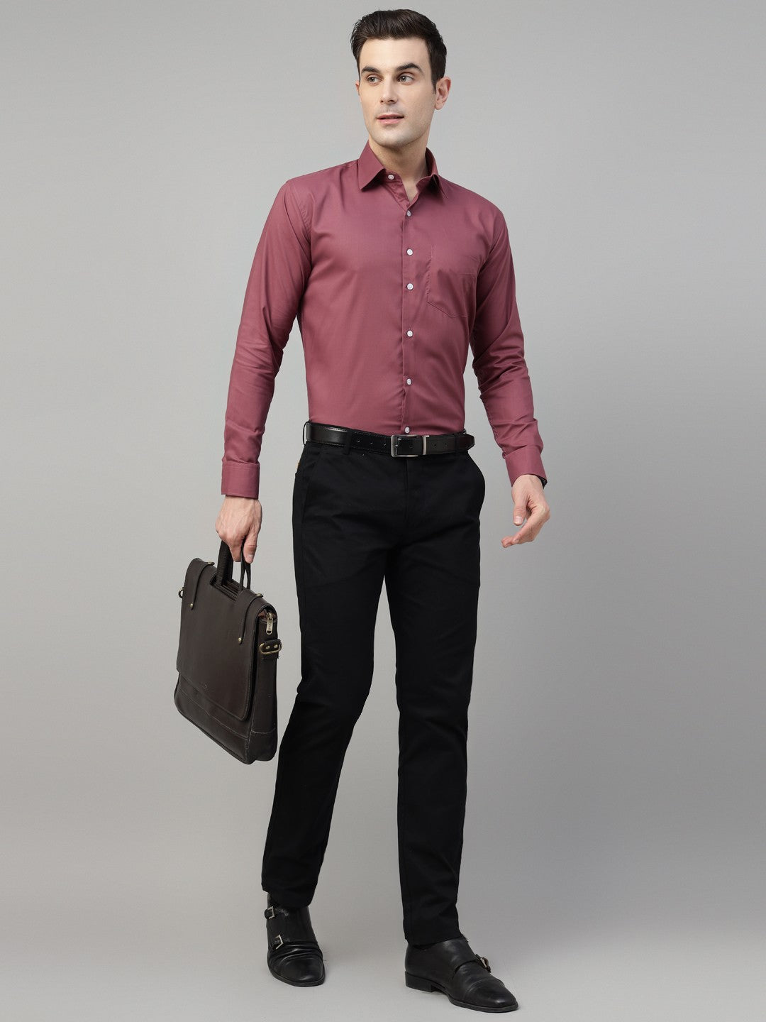 Men Grape Red Solid Stretchable Slim Fit Formal Shirt