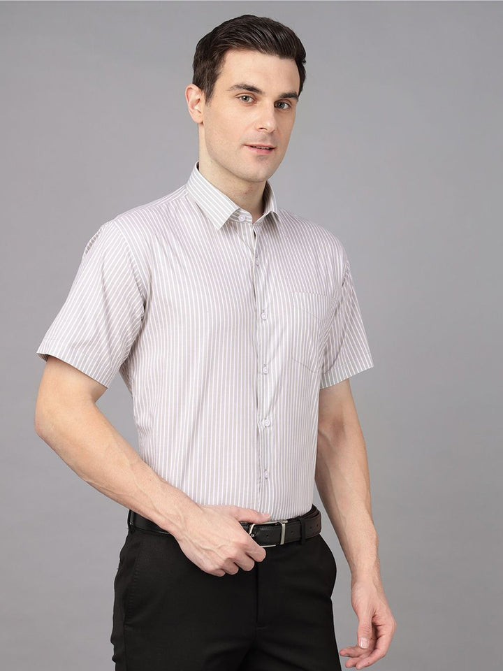 Hancock Men Basil & White Stripe Pure Cotton Slim Fit Formal Shirt