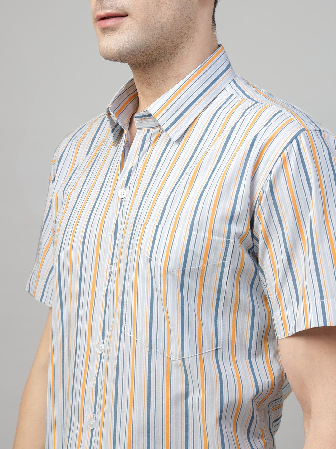  blue striped pure cotton short sleeves shirt 