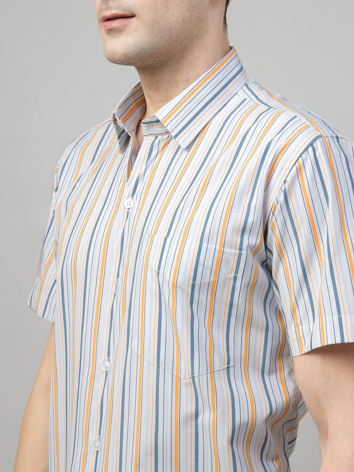  blue striped pure cotton short sleeves shirt 