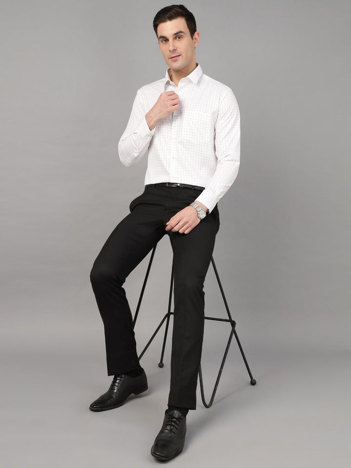 Hancock Men White Check Pure Cotton Slim Fit Formal Shirt