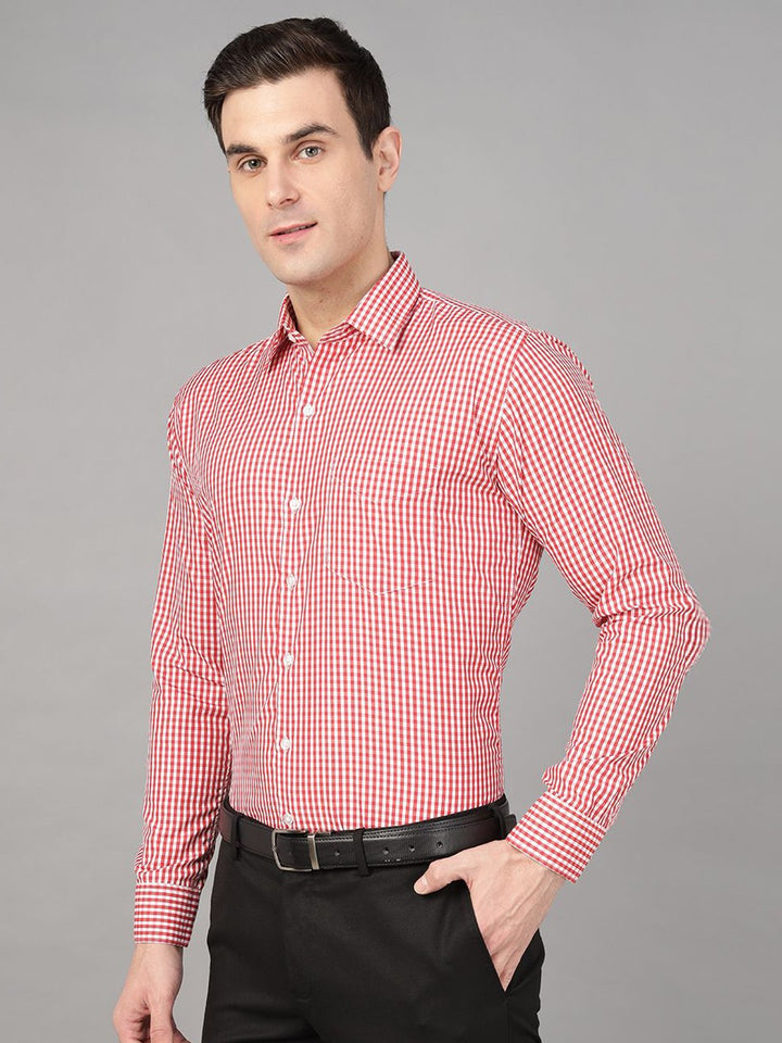 Hancock Men Red Check Pure Cotton Slim Fit Formal Shirt