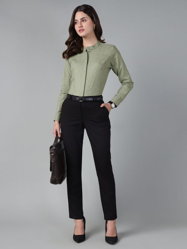 Hancock Women Olive Solid Pure Cotton Regular Fit Formal Shirt