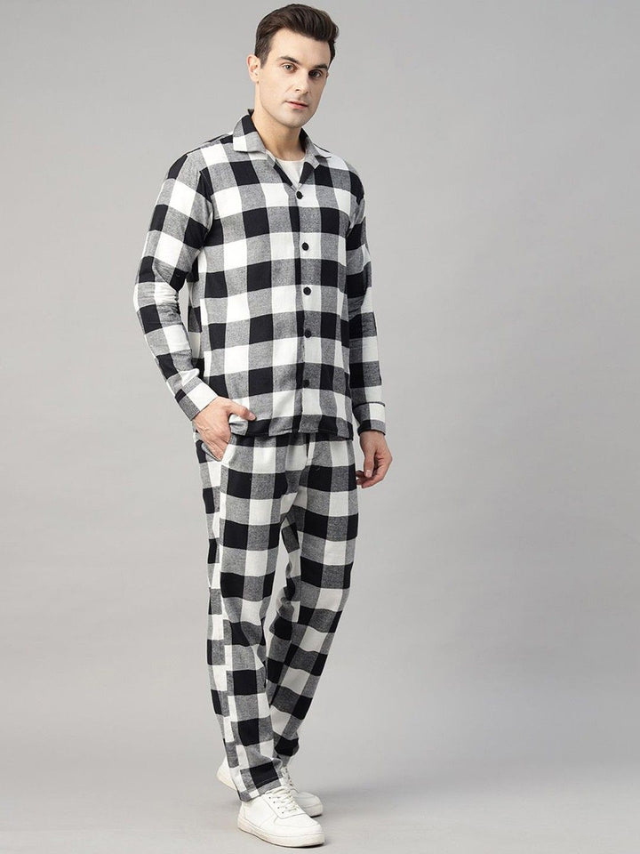 Hancock Men Black & Grey Check Pure Cotton Relaxed Fit Night Wear Night Suit