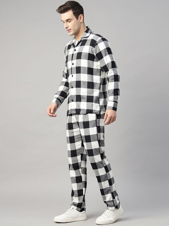 Hancock Men Black & Grey Check Pure Cotton Relaxed Fit Night Wear Night Suit