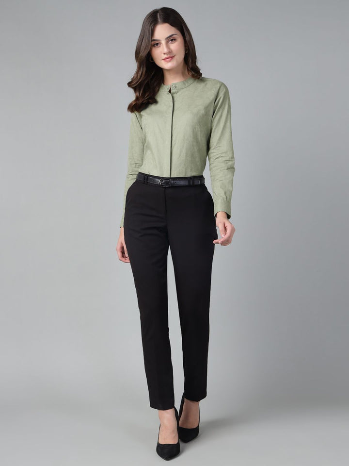 Hancock Women Olive Solid Pure Cotton Regular Fit Formal Shirt