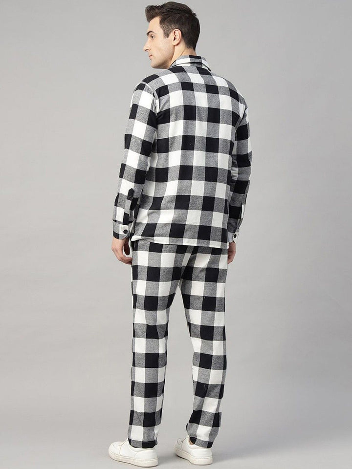 Hancock Men Black & Grey Check Pure Cotton Relaxed Fit Night Wear Night Suit