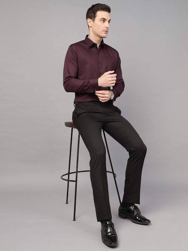 Hancock Men Wine Solid Pure Cotton Slim Fit Formal Shirt