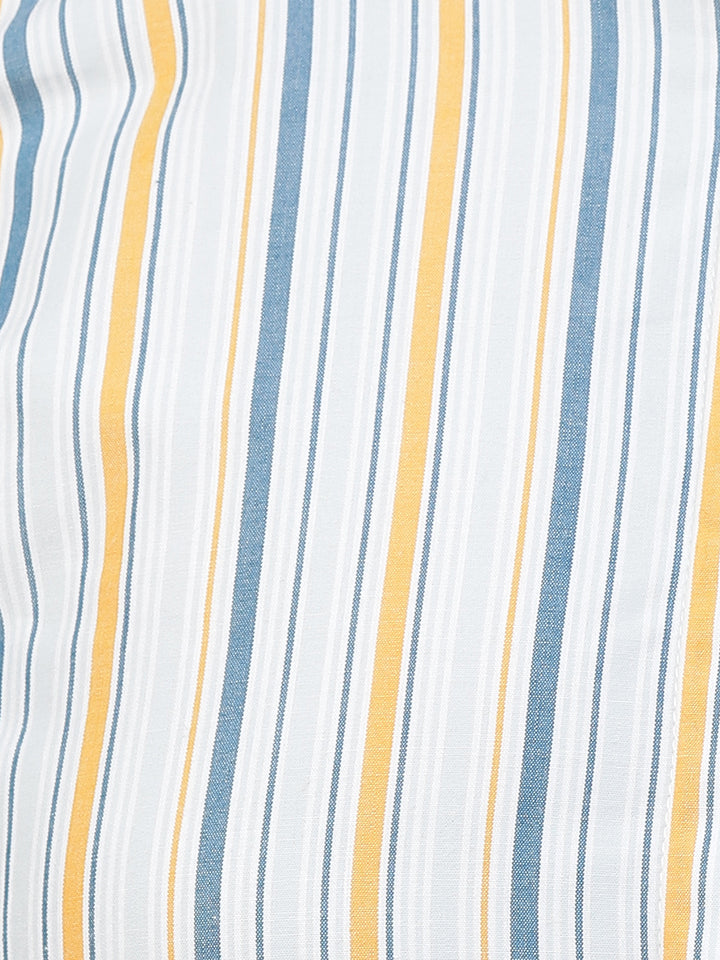 Hancock Women Grey & Yellow Stripe Pure Cotton Regular Fit Formal Shirt