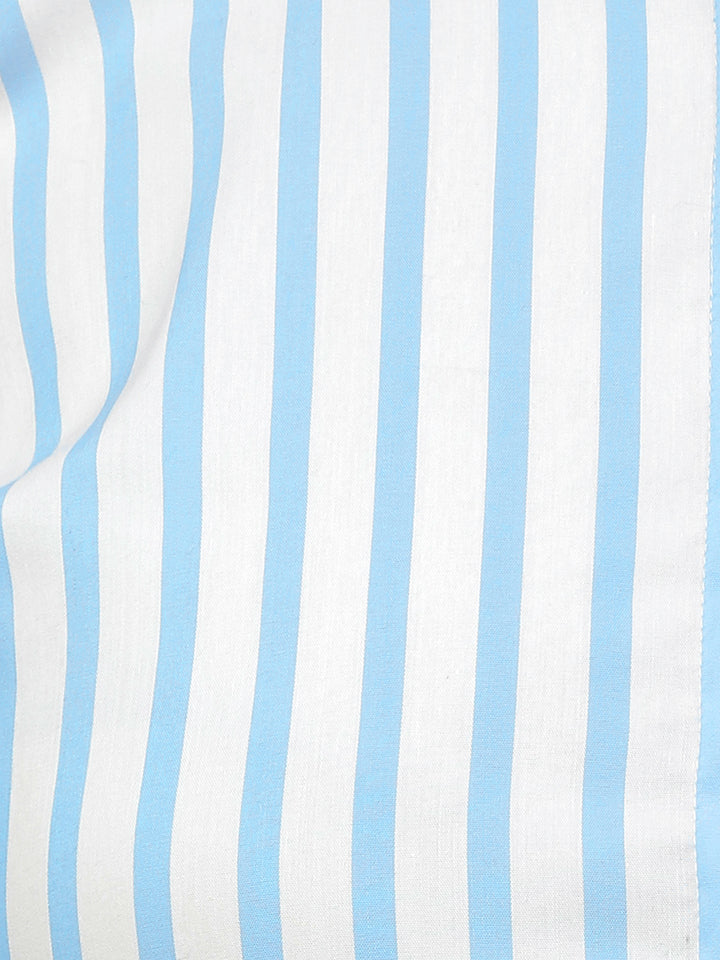 Hancock Women White & Blue Stripe Cotton Elastene Regular Fit Formal Shirt