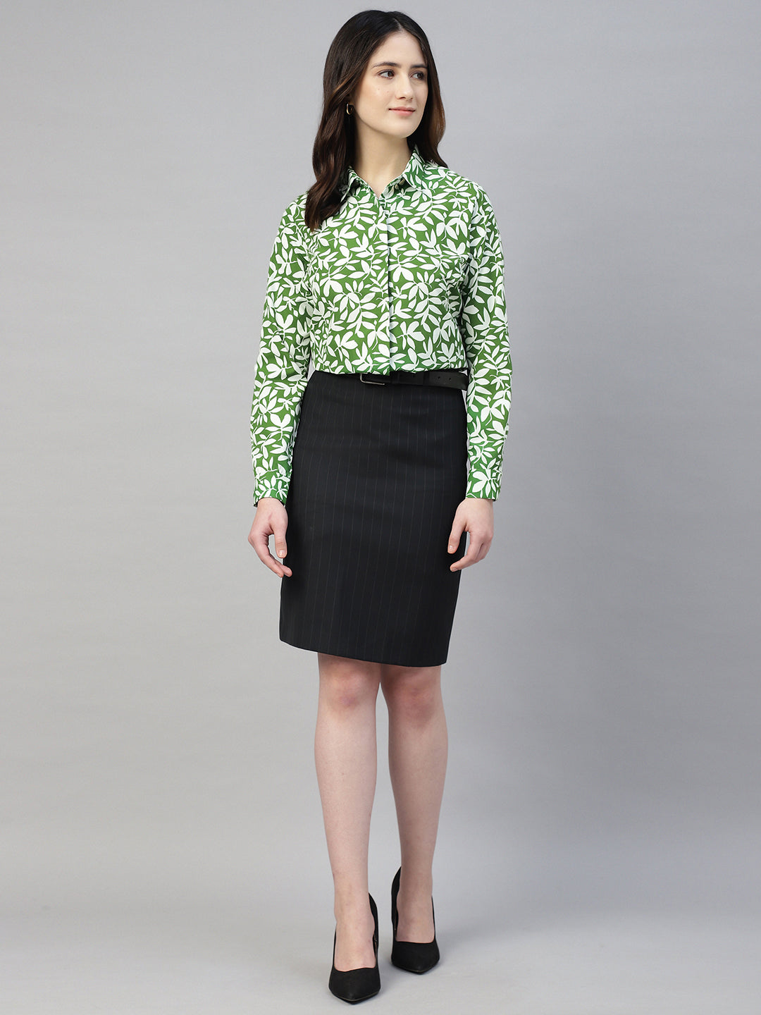 Hancock Women Green Prints Pure Cotton Regular Fit Formal Shirt