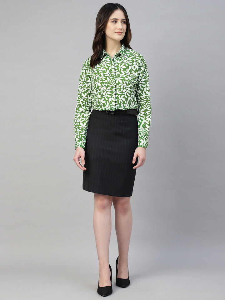 Hancock Women Green Prints Pure Cotton Regular Fit Formal Shirt